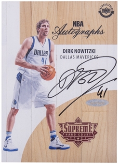 2016-17 Upper Deck Supreme Hardcourt Basketball #A-DN Dirk Nowitzki Signed Game-Used Floor - Upper Deck Authentic Autograph